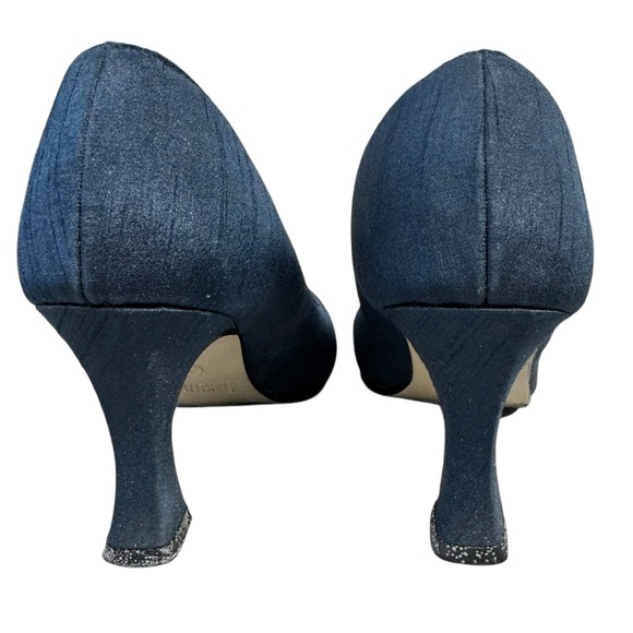 Navy Silk Shantung Pumps Heels 8 - Picture 8 of 13